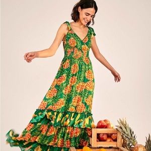 FARM RIO Pineapple Galore Smocked Waist Sleeveless Maxi Dress